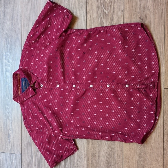 Gentlemen's‎ Outfitters Anchor Polka Dot Short Sleeve Button Down Shirt Maroon L - Picture 3 of 9